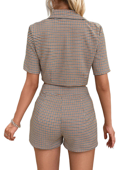 Women's checked blazer and shorts set