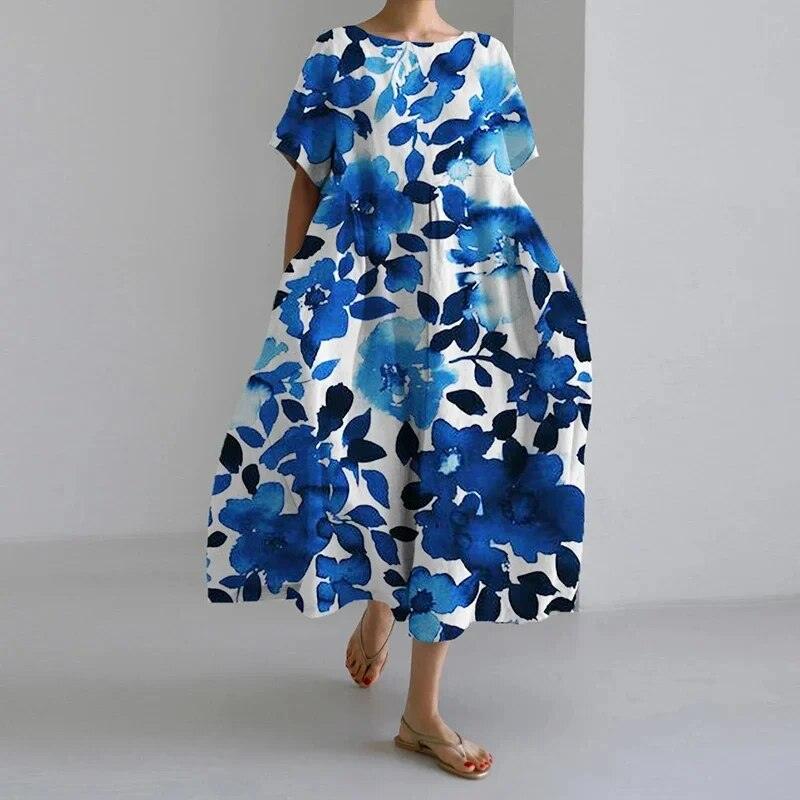 Women's Boho Floral Print Casual Loose Swing Dress