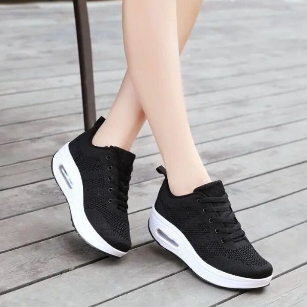 Women's Athletic Sneakers - Breathable Mesh - Cushioned Rubber Sole - Lace-Up Comfort