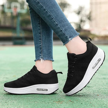 Women's Athletic Sneakers - Breathable Mesh - Cushioned Rubber Sole - Lace-Up Comfort