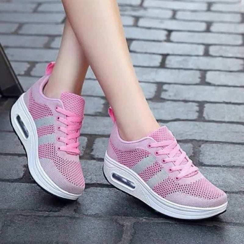 Women's Athletic Sneakers - Breathable Mesh - Cushioned Rubber Sole - Lace-Up Comfort