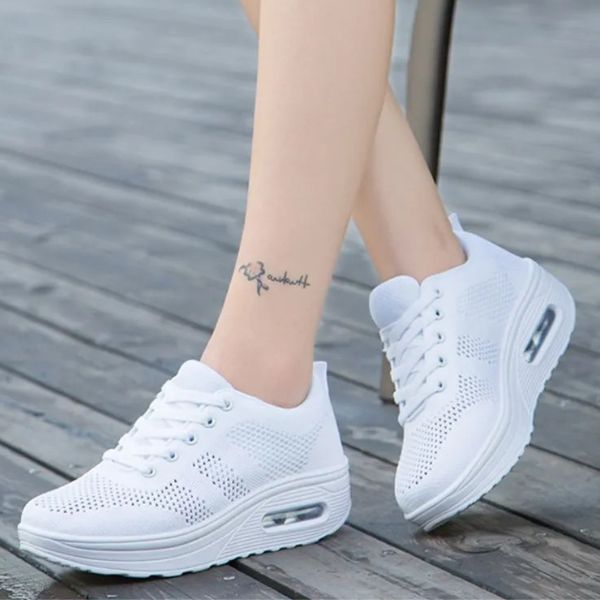 Women's Athletic Sneakers - Breathable Mesh - Cushioned Rubber Sole - Lace-Up Comfort