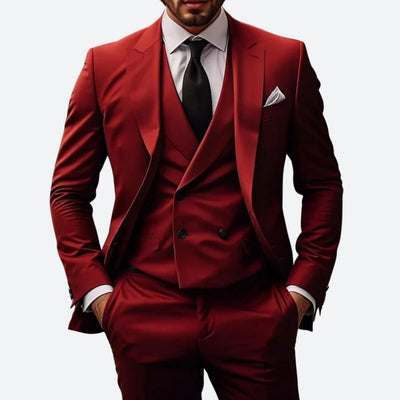 Men's 3-Piece Suit - Tailored Fit - Wool Blend - Single-Breasted Jacket - Double-Breasted Waistcoat
