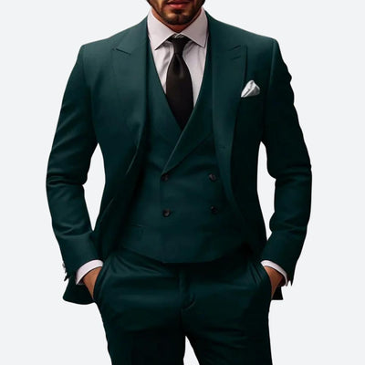 Men's 3-Piece Suit - Tailored Fit - Wool Blend - Single-Breasted Jacket - Double-Breasted Waistcoat