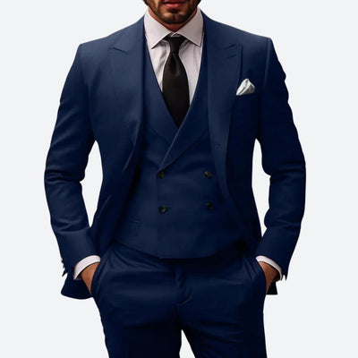 Men's 3-Piece Suit - Tailored Fit - Wool Blend - Single-Breasted Jacket - Double-Breasted Waistcoat