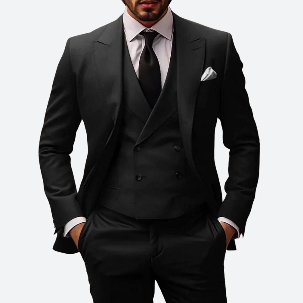 Men's 3-Piece Suit - Tailored Fit - Wool Blend - Single-Breasted Jacket - Double-Breasted Waistcoat