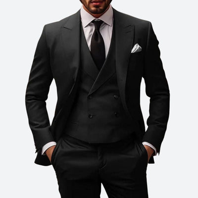Men's 3-Piece Suit - Tailored Fit - Wool Blend - Single-Breasted Jacket - Double-Breasted Waistcoat