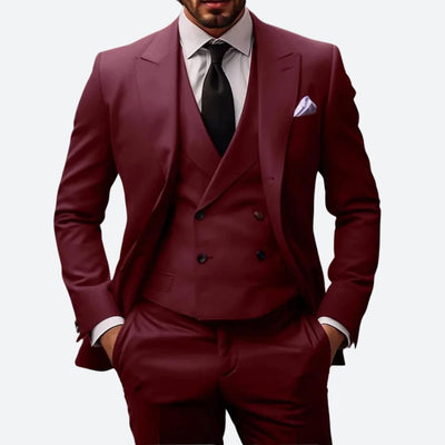 Men's 3-Piece Suit - Tailored Fit - Wool Blend - Single-Breasted Jacket - Double-Breasted Waistcoat