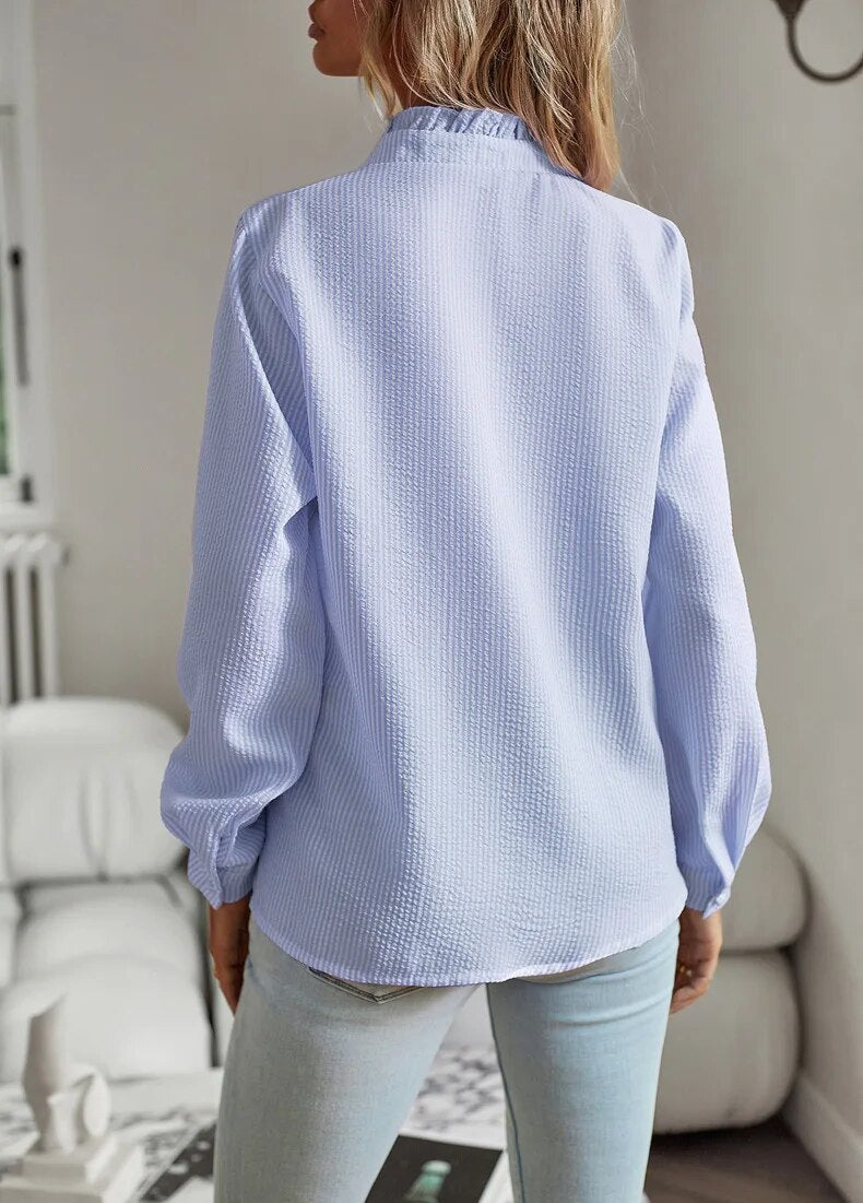 Women's elegant striped blouse with long sleeves