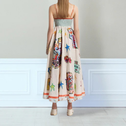 Women’s Maxi Dress – A-Line Fit – Spaghetti Straps – Lightweight Cotton – Printed Design