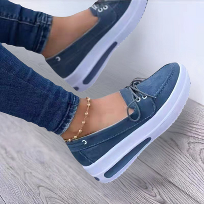 Women’s Wedge Heel Shoes – Suede Lace-Up – Platform Sole – Round Toe Casual Fit