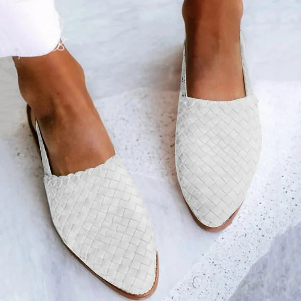 Women’s Leather Loafers – Braided Upper – Slip-On – Rounded Toe – Low Heel Casual Fit