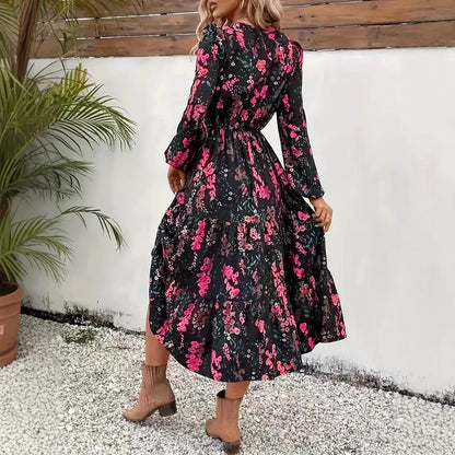Women’s Midi Dress – Floral Print – Relaxed Fit – Tiered Skirt – Breathable Blend