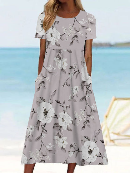 Women's Summer Midi Dress - Short Sleeve - Polka Dot Pattern