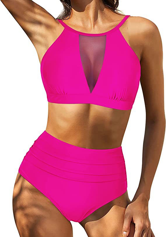 Women’s Bikini Set – High Waist – Lace-Up Top – Hollow Out – Ruched – Breathable Blend