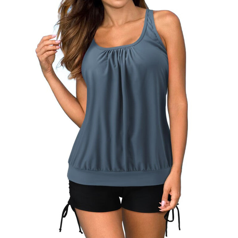 Women’s Tankini Set – Relaxed Fit Top – Full Coverage Adjustable Shorts