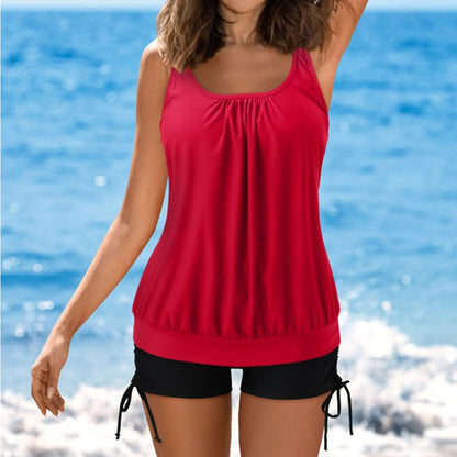 Women’s Tankini Set – Relaxed Fit Top – Full Coverage Adjustable Shorts