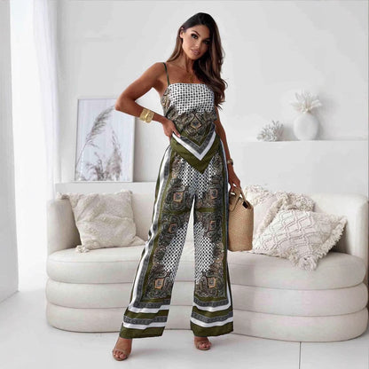 Women’s Two-Piece Set – Relaxed Fit – Luxury Fabric – Spaghetti Straps – Wide Leg