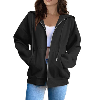 Women’s Hooded Jacket – Oversized Fit – Zip-Up Front – Cotton Blend – Casual Layer
