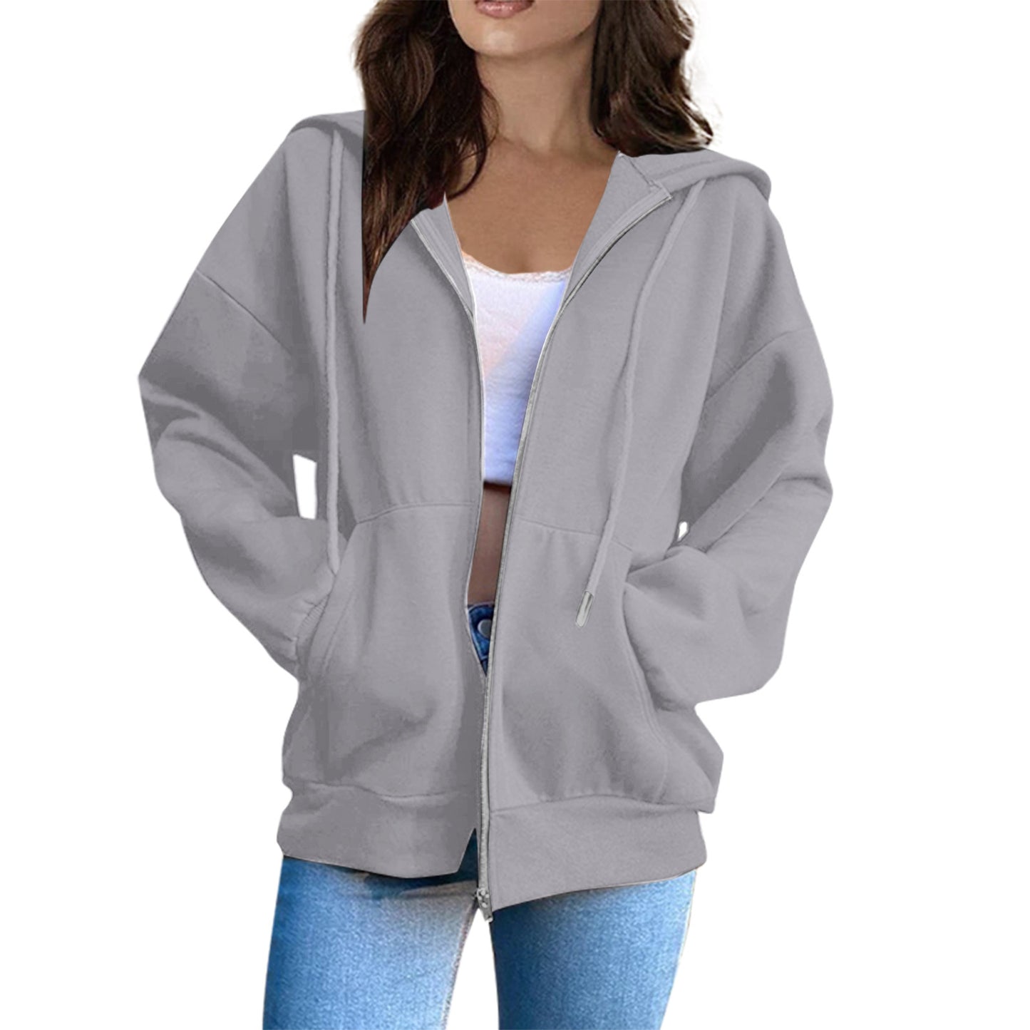 Women’s Hooded Jacket – Oversized Fit – Zip-Up Front – Cotton Blend – Casual Layer