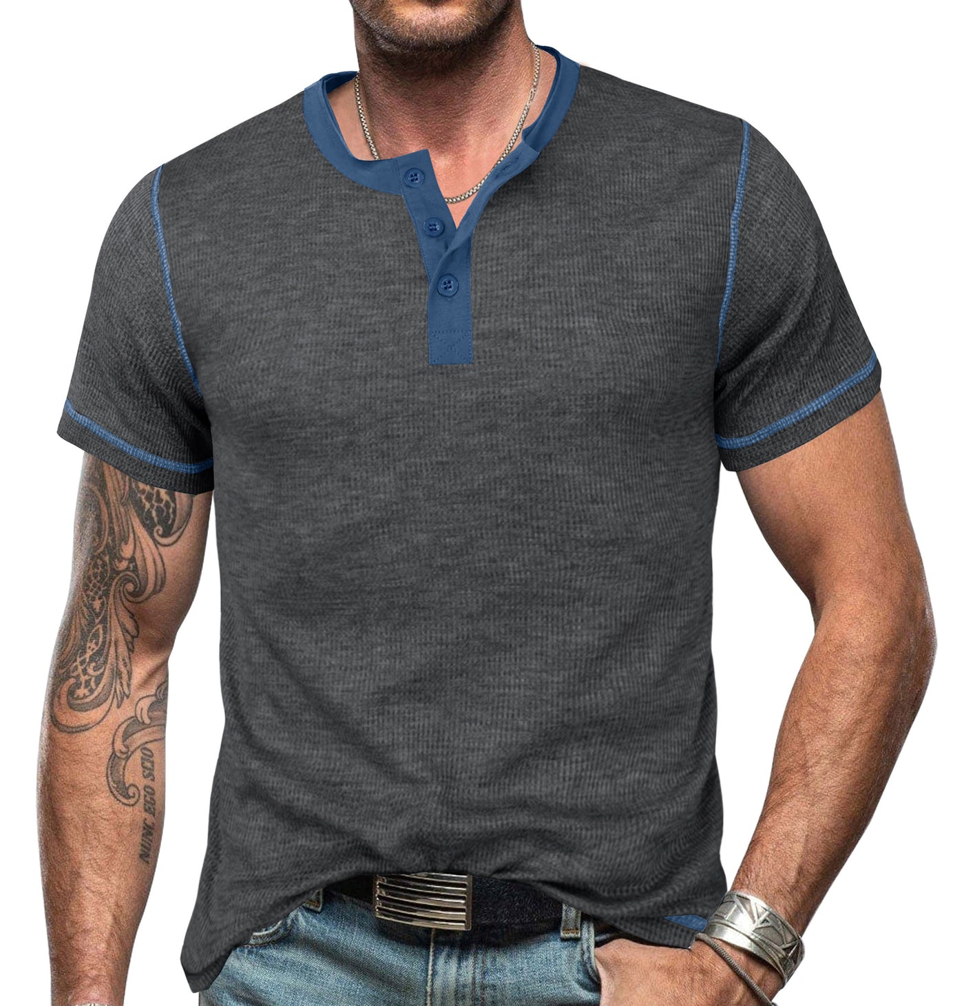 Men’s Henley Shirt – Slim Fit – Cotton – Short Sleeve Casual Style