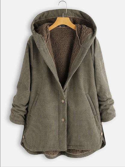 Women’s Hoodie Jacket – Fleece Lined – Relaxed Fit – Button Front – Hip Length
