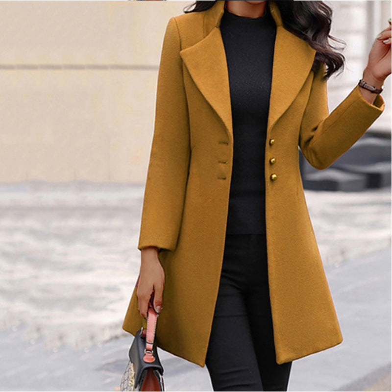Women’s Wool Coat – Slim Fit – Mid Length – Notched Lapel – Double Breasted
