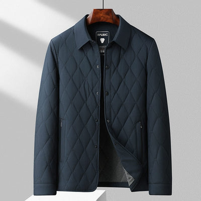 Men’s Quilted Jacket – Diamond Pattern – Regular Fit – Insulated Hip Length Outerwear