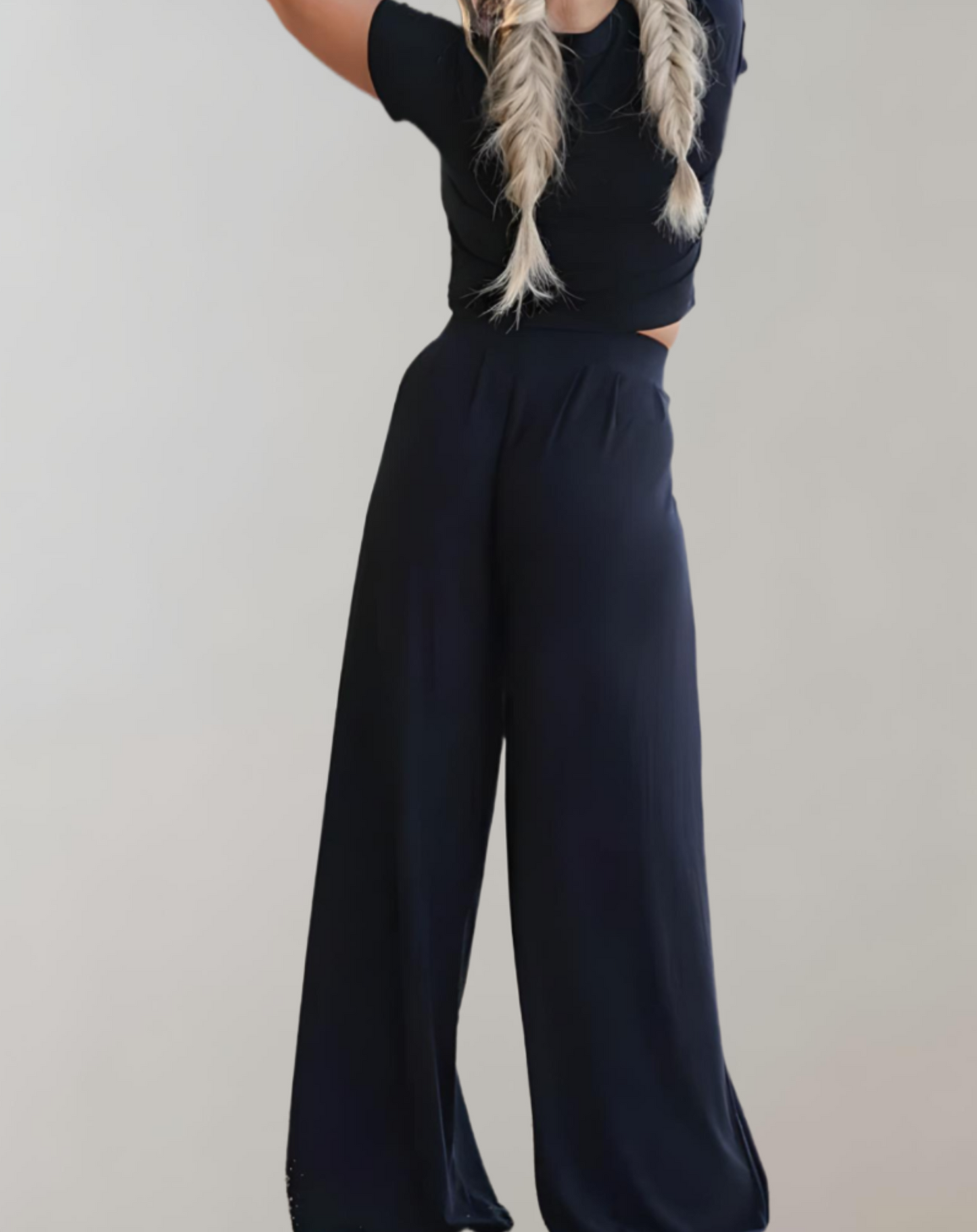 Women's Two-Piece Co-ord Set - Crop Top & High-Waisted Wide-Leg Trousers - Relaxed Fit