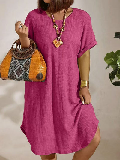 Women's Casual Dress - Loose Fit - Round Neck - Short Sleeve - Lightweight Fabric