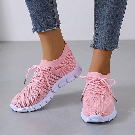 Women's Athletic Sneakers - Breathable Knit - Cushioned Sole - Lightweight Slip-On