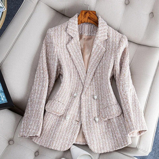 Women’s Blazer – Tailored Fit – Tweed Fabric – Double-Breasted – Notched Lapel