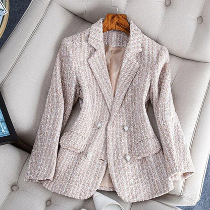 Women’s Blazer – Tailored Fit – Tweed Fabric – Double-Breasted – Notched Lapel