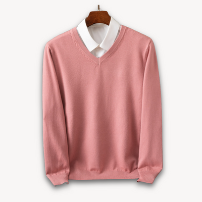 Men’s V-Neck Sweater – Slim Fit – Lightweight Cashmere – Ribbed Trim – Versatile Style
