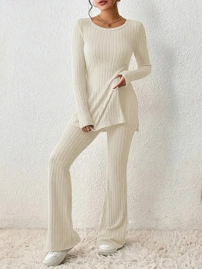 Women's monochrome knit sweater and pants set