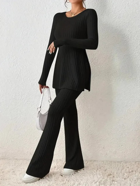 Women's monochrome knit sweater and pants set