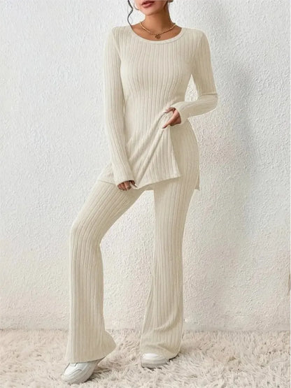 Women's monochrome knit sweater and pants set