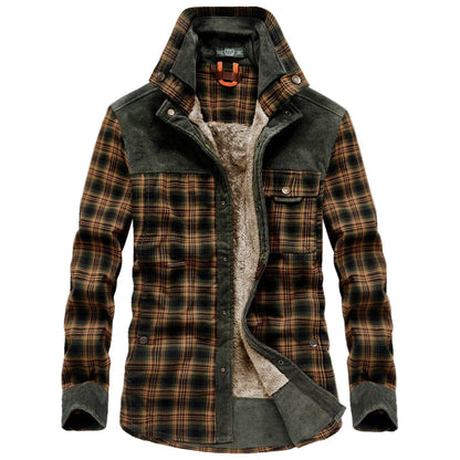 Men’s Jacket – Relaxed Fit – Wool Feel – Fleece Lined – Plaid – Button Front