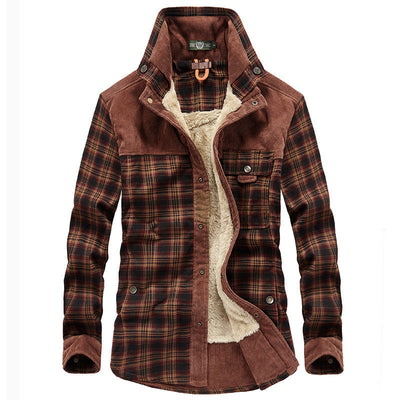 Men’s Jacket – Relaxed Fit – Wool Feel – Fleece Lined – Plaid – Button Front