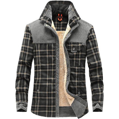 Men’s Jacket – Relaxed Fit – Wool Feel – Fleece Lined – Plaid – Button Front