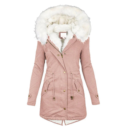 Women's coat with fur hooded soft fleece lining