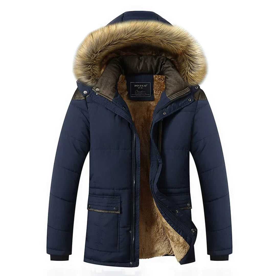 Men's warm casual outdoor coat with fur hood