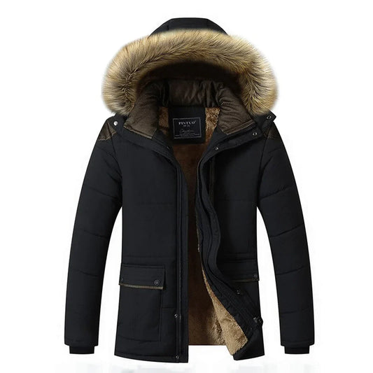 Men's warm casual outdoor coat with fur hood