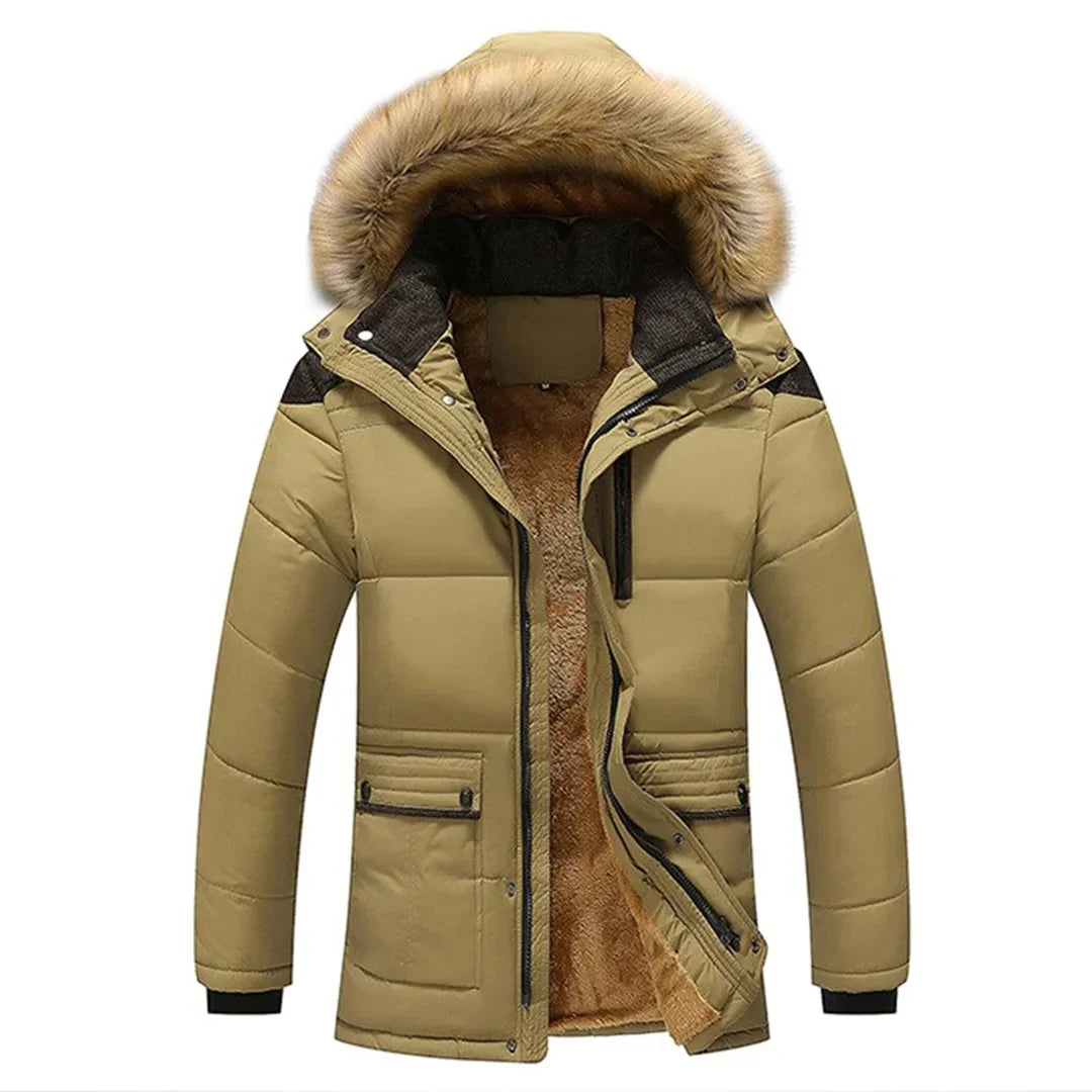 Men's warm casual outdoor coat with fur hood