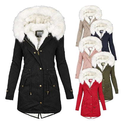 Women's coat with fur hooded soft fleece lining