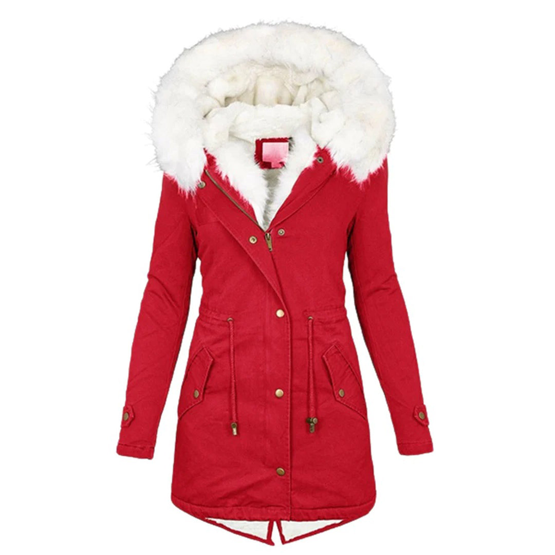 Women's coat with fur hooded soft fleece lining