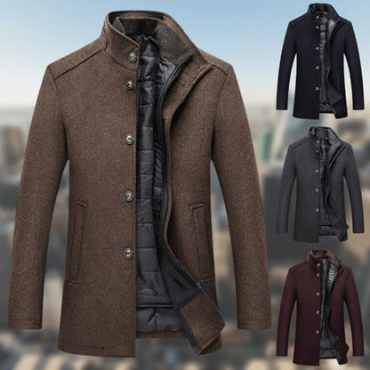 Men's warm coat with standing collar