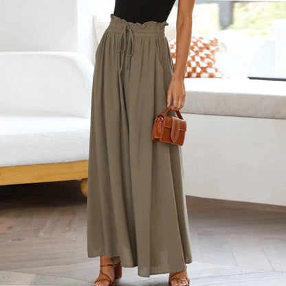 Womens Comfortable Wide-Leg Pants with Elastic Waist