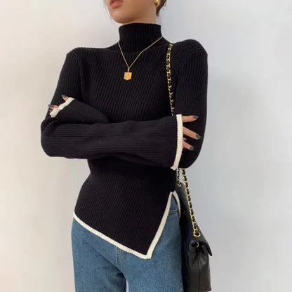 Women's sweater with a turtleneck and flared sleeves