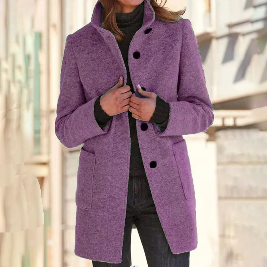 Women's long sleeve casual coat with stand collar